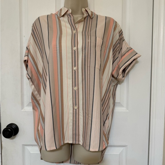 NWT Madewell Striped Poplin Button-Up Shirt XS Lightweight Short Sleeve - Picture 3 of 5